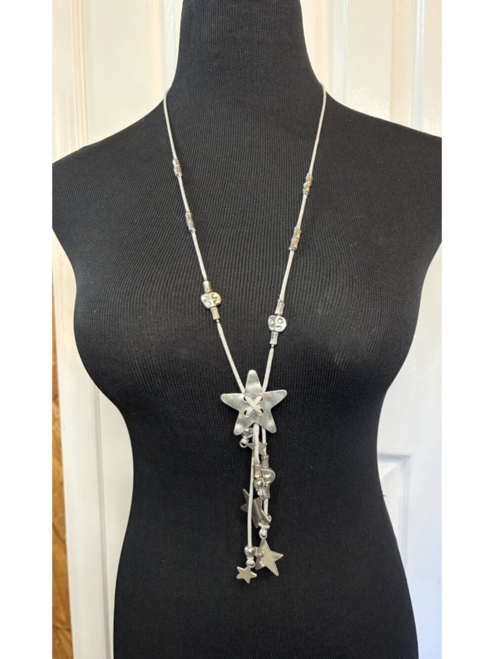 Plunder Grey Cord Silver Star Celestial Dangle Long Pendant Necklace